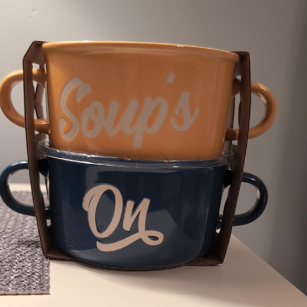 Abode Yellow and Blue Ceramic Soup Bowl Set